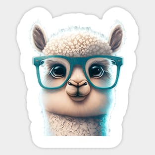 Clever cute cartoon - Lama,Alpaka with glasses Sticker